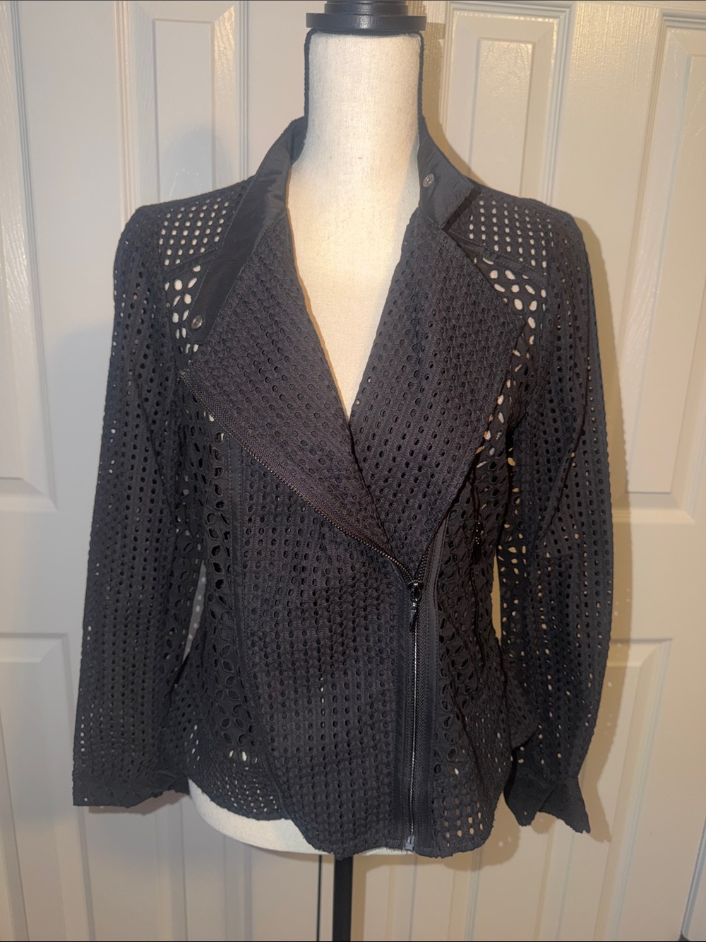 White House Black Market Black Eyelet Zip-Front Jacket